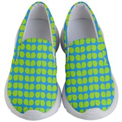 Blue Lime Leaf Pattern Kids Lightweight Slip Ons by GardenOfOphir