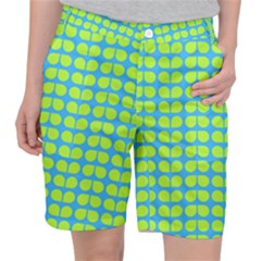 Blue Lime Leaf Pattern Women s Pocket Shorts by GardenOfOphir