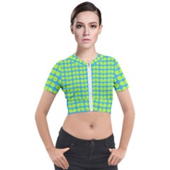 Blue Lime Leaf Pattern Short Sleeve Cropped Jacket by GardenOfOphir