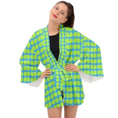 Blue Lime Leaf Pattern Long Sleeve Kimono by GardenOfOphir