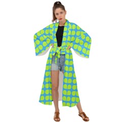 Blue Lime Leaf Pattern Maxi Kimono by GardenOfOphir