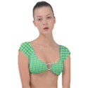 Blue Lime Leaf Pattern Cap Sleeve Ring Bikini Top View1