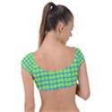 Blue Lime Leaf Pattern Cap Sleeve Ring Bikini Top View2