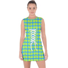 Blue Lime Leaf Pattern Lace Up Front Bodycon Dress by GardenOfOphir