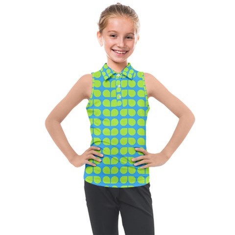 Blue Lime Leaf Pattern Kids  Sleeveless Polo Tee by GardenOfOphir