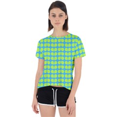 Blue Lime Leaf Pattern Open Back Sport Tee by GardenOfOphir