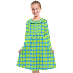 Blue Lime Leaf Pattern Kids  Midi Sailor Dress by GardenOfOphir