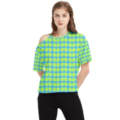 Blue Lime Leaf Pattern One Shoulder Cut Out Tee by GardenOfOphir