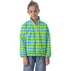 Blue Lime Leaf Pattern Kids  Half Zip Hoodie by GardenOfOphir