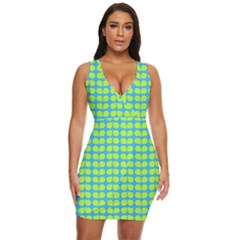 Blue Lime Leaf Pattern Draped Bodycon Dress by GardenOfOphir