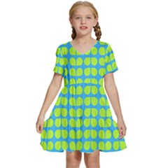 Blue Lime Leaf Pattern Kids  Short Sleeve Tiered Mini Dress by GardenOfOphir