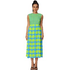 Blue Lime Leaf Pattern Sleeveless Round Neck Midi Dress by GardenOfOphir