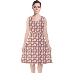 Cute Floral Pattern V-neck Midi Sleeveless Dress  by GardenOfOphir