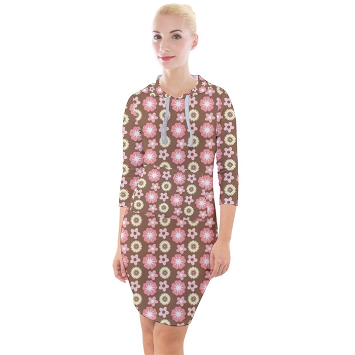 Cute Floral Pattern Quarter Sleeve Hood Bodycon Dress