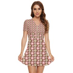 Cute Floral Pattern V-neck High Waist Chiffon Mini Dress by GardenOfOphir