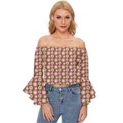 Cute Floral Pattern Off Shoulder Flutter Bell Sleeve Top by GardenOfOphir