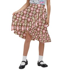 Cute Floral Pattern Kids  Ruffle Flared Wrap Midi Skirt by GardenOfOphir