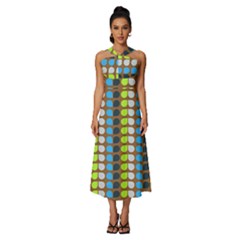 Colorful Leaf Pattern Sleeveless Cross Front Cocktail Midi Chiffon Dress