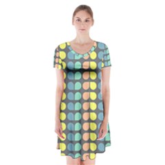 Colorful Leaf Pattern Short Sleeve V-neck Flare Dress by GardenOfOphir