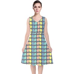 Colorful Leaf Pattern V-neck Midi Sleeveless Dress  by GardenOfOphir