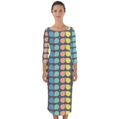 Colorful Leaf Pattern Quarter Sleeve Midi Bodycon Dress by GardenOfOphir