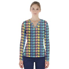 Colorful Leaf Pattern V-neck Long Sleeve Top by GardenOfOphir