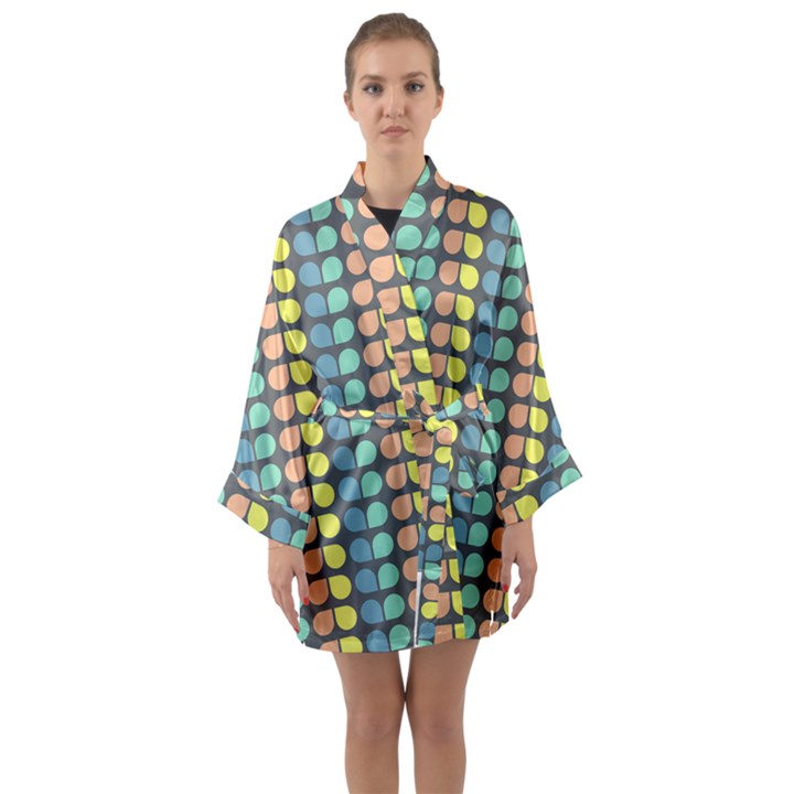 Colorful Leaf Pattern Long Sleeve Satin Kimono