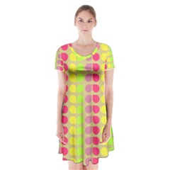 Colorful Leaf Pattern Short Sleeve V-neck Flare Dress by GardenOfOphir