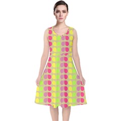 Colorful Leaf Pattern V-neck Midi Sleeveless Dress  by GardenOfOphir