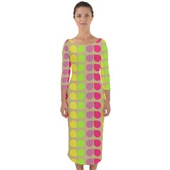 Colorful Leaf Pattern Quarter Sleeve Midi Bodycon Dress by GardenOfOphir