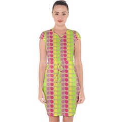 Colorful Leaf Pattern Capsleeve Drawstring Dress  by GardenOfOphir