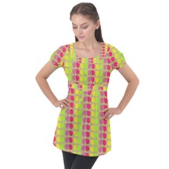 Colorful Leaf Pattern Puff Sleeve Tunic Top by GardenOfOphir