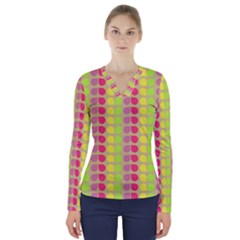 Colorful Leaf Pattern V-neck Long Sleeve Top by GardenOfOphir