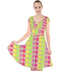 Colorful Leaf Pattern Cap Sleeve Front Wrap Midi Dress by GardenOfOphir