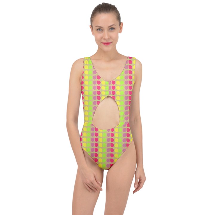 Colorful Leaf Pattern Center Cut Out Swimsuit