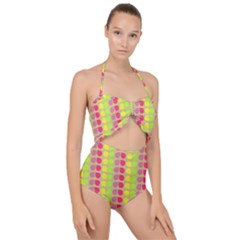 Colorful Leaf Pattern Scallop Top Cut Out Swimsuit by GardenOfOphir