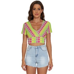 Colorful Leaf Pattern V-neck Crop Top