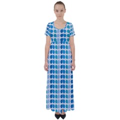 Blue Green Leaf Pattern High Waist Short Sleeve Maxi Dress by GardenOfOphir