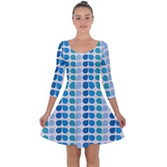 Blue Green Leaf Pattern Quarter Sleeve Skater Dress by GardenOfOphir