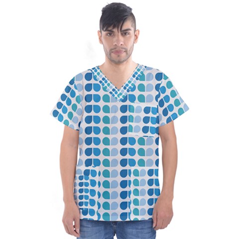 Blue Green Leaf Pattern Men s V-neck Scrub Top by GardenOfOphir