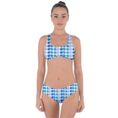 Blue Green Leaf Pattern Criss Cross Bikini Set by GardenOfOphir