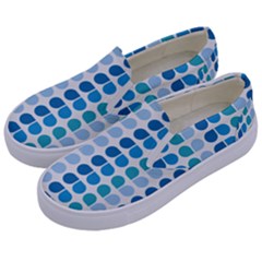 Blue Green Leaf Pattern Kids  Canvas Slip Ons by GardenOfOphir