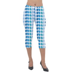 Blue Green Leaf Pattern Lightweight Velour Capri Leggings  by GardenOfOphir