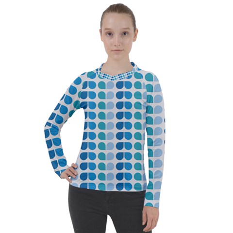 Blue Green Leaf Pattern Women s Pique Long Sleeve Tee by GardenOfOphir