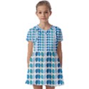 Blue Green Leaf Pattern Kids  Short Sleeve Pinafore Style Dress View1