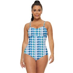 Blue Green Leaf Pattern Retro Full Coverage Swimsuit by GardenOfOphir