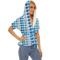 Blue Green Leaf Pattern Lightweight Drawstring Hooded Top View3