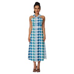 Blue Green Leaf Pattern Sleeveless Cross Front Cocktail Midi Chiffon Dress by GardenOfOphir