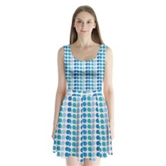 Blue Green Leaf Pattern Split Back Mini Dress  by GardenOfOphir