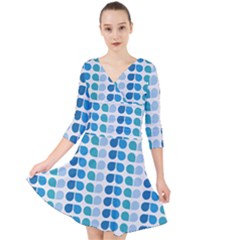 Blue Green Leaf Pattern Quarter Sleeve Front Wrap Dress by GardenOfOphir